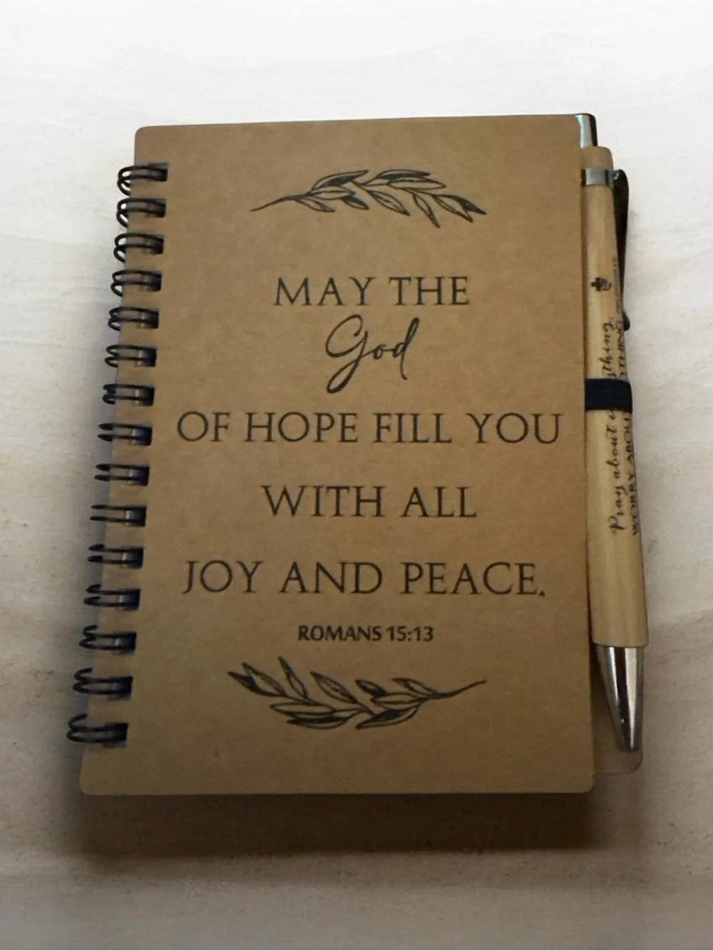 Inspirational Brown Spiral Journal with Pen - May The God of Hope